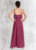 Madeline A-Line Ruched Chiffon Floor-Length Junior Bridesmaid Dress Mulberry STKP0022874