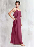 Madeline A-Line Ruched Chiffon Floor-Length Junior Bridesmaid Dress Mulberry STKP0022874