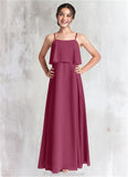 Madeline A-Line Ruched Chiffon Floor-Length Junior Bridesmaid Dress Mulberry STKP0022874