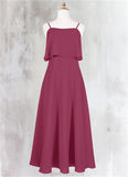 Madeline A-Line Ruched Chiffon Floor-Length Junior Bridesmaid Dress Mulberry STKP0022874