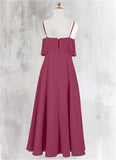 Madeline A-Line Ruched Chiffon Floor-Length Junior Bridesmaid Dress Mulberry STKP0022874