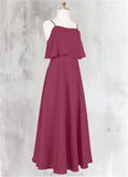 Madeline A-Line Ruched Chiffon Floor-Length Junior Bridesmaid Dress Mulberry STKP0022874