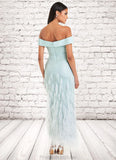 Justice Heidi Mint Blue Feather Gown Atelier Dresses | Azazie STKP0022889