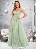 Moira Ball-Gown/Princess V-Neck Floor-Length Tulle Prom Dresses With Sequins Appliques Lace STKP0025837