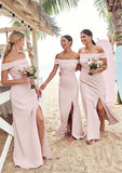 Trumpet/Mermaid Off-the-Shoulder Sleeveless Floor-Length Stretch Crepe Bridesmaid Dresses with Split Mandy STKP0025217