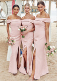 Trumpet/Mermaid Off-the-Shoulder Sleeveless Floor-Length Stretch Crepe Bridesmaid Dresses with Split Mandy STKP0025217