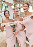 Trumpet/Mermaid Off-the-Shoulder Sleeveless Floor-Length Stretch Crepe Bridesmaid Dresses with Split Mandy STKP0025217