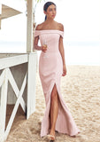 Trumpet/Mermaid Off-the-Shoulder Sleeveless Floor-Length Stretch Crepe Bridesmaid Dresses with Split Mandy STKP0025217