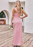 Sheath/Column One-Shoulder Sleeveless Ankle-Length Stretch Satin Bridesmaid Dresses with Pleated Averie STKP0025220