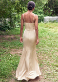 Sheath/Column V Neck Sleeveless Floor-Length Stretch Satin Bridesmaid Dresses with Pleated Split Madilyn STKP0025222