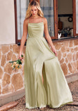 A-line Square Neckline Sleeveless Floor-Length Stretch Satin Bridesmaid Dresses with Bowknot Split Marcia STKP0025223