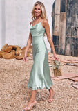 Sheath/Column Cowl Neck Sleeveless Tea-Length Stretch Satin Bridesmaid Dresses Kyla STKP0025226