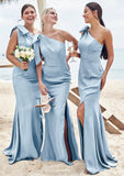 Trumpet/Mermaid One-Shoulder Sleeveless Floor-Length Stretch Satin Plus Size Bridesmaid Dresses with Bowknot - Plus Size Bridesmaid Dresseses Marissa STKP0025228