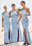 Trumpet/Mermaid One-Shoulder Sleeveless Floor-Length Stretch Satin Bridesmaid Dresses with Bowknot Allyson STKP0025229