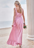 A-line Square Neckline Sleeveless Ankle-Length Stretch Satin Bridesmaid Dresses Jaylin STKP0025231