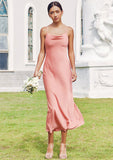 Sheath/Column Cowl Neck Sleeveless Tea-Length Stretch Satin Bridesmaid Dresses Mariana STKP0025232