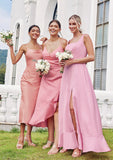 Sheath/Column Cowl Neck Sleeveless Tea-Length Stretch Satin Bridesmaid Dresses Mariana STKP0025232