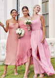 Sheath/Column Cowl Neck Sleeveless Tea-Length Stretch Satin Bridesmaid Dresses Mariana STKP0025232