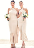 Sheath/Column Halter Sleeveless Ankle-Length Stretch Satin Bridesmaid Dresses with Bowknot Shania STKP0025236