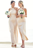 Sheath/Column Halter Sleeveless Ankle-Length Stretch Satin Bridesmaid Dresses with Bowknot Shania STKP0025236