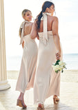 Sheath/Column Halter Sleeveless Ankle-Length Stretch Satin Plus Size Bridesmaid Dresses with Bowknot Kaylyn STKP0025237