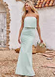 Sheath/Column Strapless Sleeveless Floor-Length Stretch Crepe Bridesmaid Dresses Joselyn STKP0025239