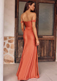 Sheath/Column Off-the-Shoulder Sleeveless Floor-Length Jersey Bridesmaid Dresses with Pleated Split Clarissa STKP0025241