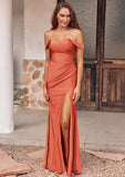 Sheath/Column Off-the-Shoulder Sleeveless Floor-Length Jersey Bridesmaid Dresses with Pleated Split Clarissa STKP0025241