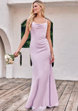 Sheath/Column Cowl Neck Sleeveless Floor-Length Stretch Satin Bridesmaid Dresses with Pleated Split Heidi STKP0025242