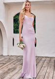 Sheath/Column Cowl Neck Sleeveless Floor-Length Stretch Satin Bridesmaid Dresses with Pleated Split Heidi STKP0025242