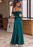 A-line Off-the-Shoulder Sleeveless Floor-Length Stretch Satin Bridesmaid Dresses with Pleated Aliyah STKP0025243