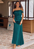 A-line Off-the-Shoulder Sleeveless Floor-Length Stretch Satin Bridesmaid Dresses with Pleated Aliyah STKP0025243