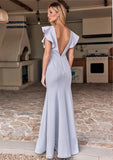 Trumpet/Mermaid Scoop Neck Short Sleeve Floor-Length Stretch Crepe Bridesmaid Dresses with Pleated Ruffles Raven STKP0025244