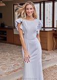 Trumpet/Mermaid Scoop Neck Short Sleeve Floor-Length Stretch Crepe Bridesmaid Dresses with Pleated Ruffles Raven STKP0025244