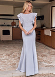 Trumpet/Mermaid Scoop Neck Short Sleeve Floor-Length Stretch Crepe Bridesmaid Dresses with Pleated Ruffles Raven STKP0025244