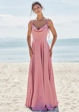 A-line V Neck Sleeveless Floor-Length Stretch Satin Bridesmaid Dresses with Split Madelyn STKP0025247