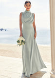 A-line High-Neck Sleeveless Floor-Length Stretch Satin Bridesmaid Dresses Emmy STKP0025252