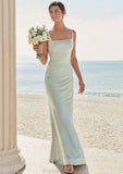 Sheath/Column Square Neckline Sleeveless Floor-Length Stretch Satin Bridesmaid Dresses Sal STKP0025262