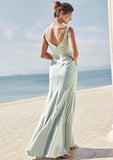 Sheath/Column Square Neckline Sleeveless Floor-Length Stretch Satin Bridesmaid Dresses Sal STKP0025262