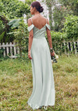 A-line V Neck Sleeveless Floor-Length Stretch Satin Bridesmaid Dresses with Split Bella STKP0025263