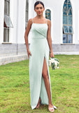 Sheath/Column Square Neckline Sleeveless Floor-Length Stretch Satin Bridesmaid Dresses with Pleated Split Amiya STKP0025264