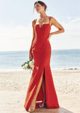 Trumpet/Mermaid V Neck Sleeveless Floor-Length Stretch Crepe Bridesmaid Dresses with Split Aileen STKP0025269