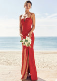 Trumpet/Mermaid V Neck Sleeveless Floor-Length Stretch Crepe Bridesmaid Dresses with Split Aileen STKP0025269