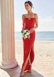 Trumpet/Mermaid V Neck Sleeveless Floor-Length Stretch Crepe Bridesmaid Dresses with Split Aileen STKP0025269