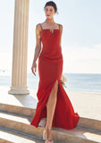 Trumpet/Mermaid V Neck Sleeveless Floor-Length Stretch Crepe Bridesmaid Dresses with Split Aileen STKP0025269