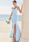 Trumpet/Mermaid Scoop Neck SleevelessFloor-Length Stretch Crepe Bridesmaid Dresses with Split Louisa STKP0025271