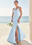 Trumpet/Mermaid Scoop Neck SleevelessFloor-Length Stretch Crepe Bridesmaid Dresses with Split Louisa STKP0025271