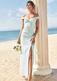 Trumpet/Mermaid Off-the-Shoulder Sleeveless Floor-Length Stretch Crepe Bridesmaid Dresses with Split Meg STKP0025274