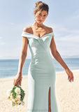 Trumpet/Mermaid Off-the-Shoulder Sleeveless Floor-Length Stretch Crepe Bridesmaid Dresses with Split Meg STKP0025274