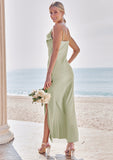 Sheath/Column Cowl Neck Sleeveless Ankle-Length Stretch Satin Bridesmaid Dresses with Split Sanai STKP0025275